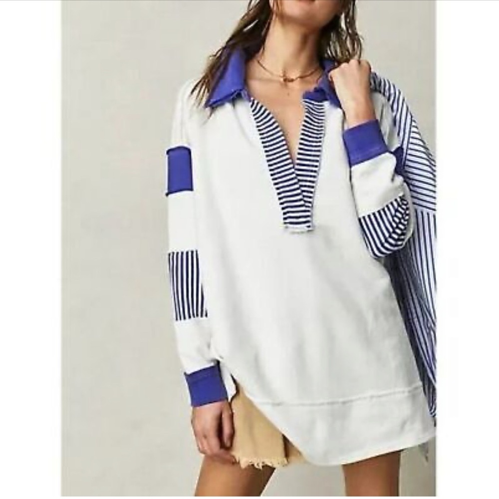 Free People We The Free Clean Prep Polo Oversized Pullover (XS)